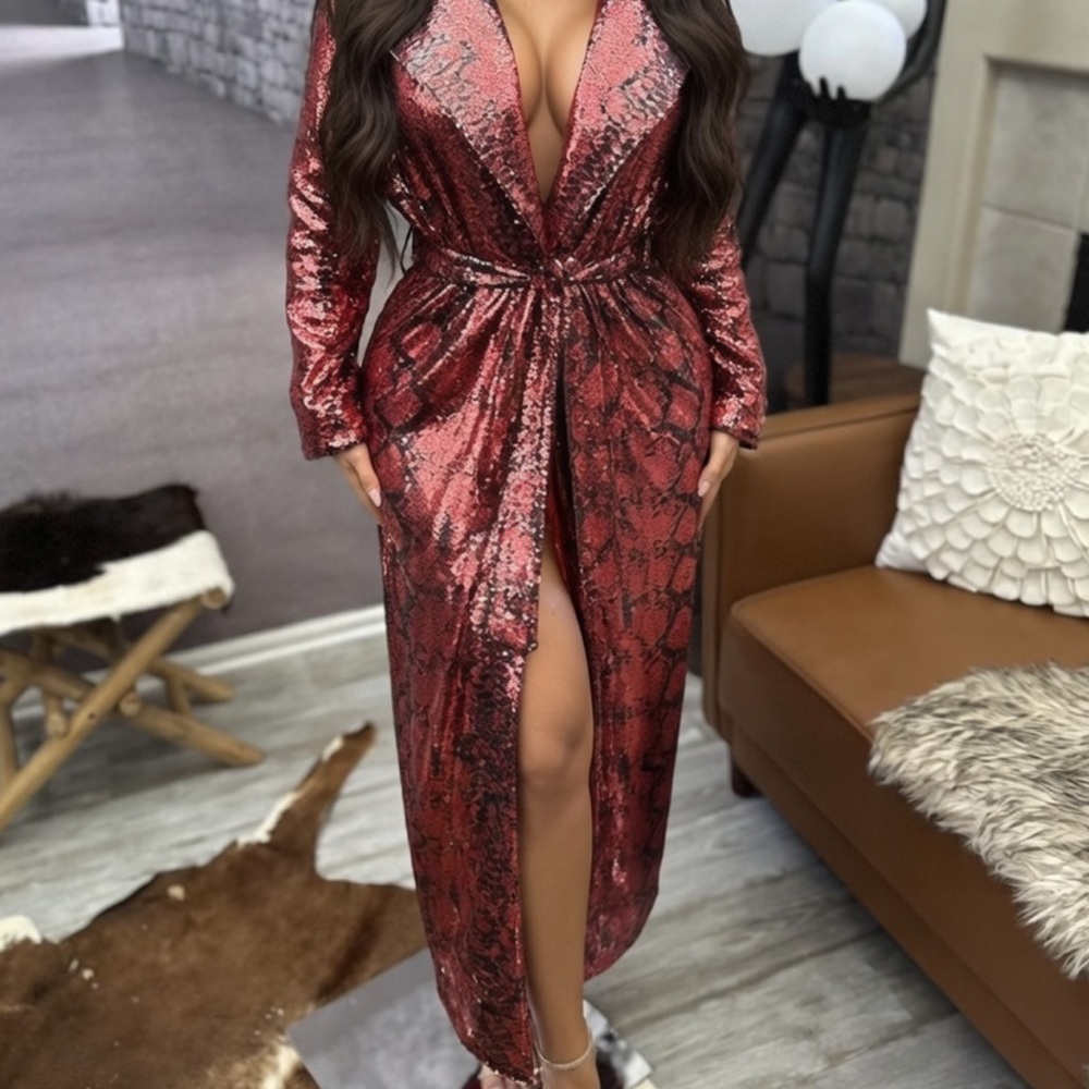 ADIDAS x IVY PARK Trench Coat / 'IVP Sequin Duster' - Red/Black Snakeskin NWT XS